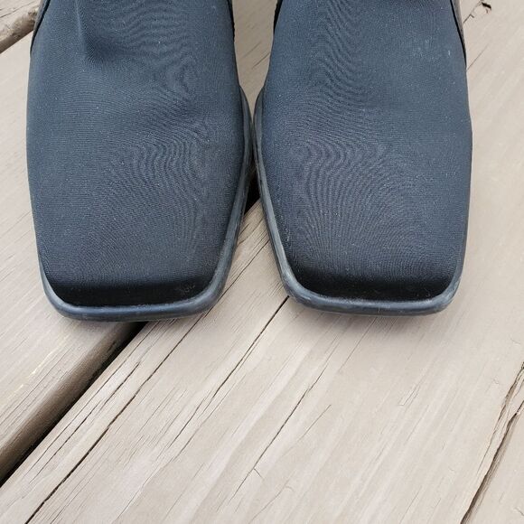 Vintage 90s y2k Black Leather Square Toe Chunky Heel Slinky Heeled Loafers 9 - Picture 3 of 9